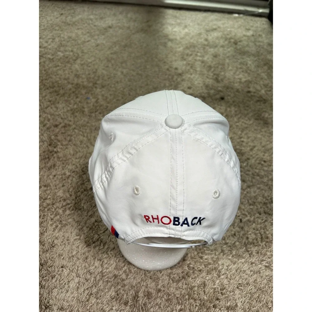 Rhoback Mens White Performance Snapback Hat Logo Golf Preppy Sporty Nautical
